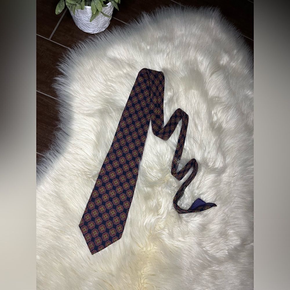 Kipper 100% wool Navy/burgundy/mustard Extra Wide Necktie Art Deco Necktie